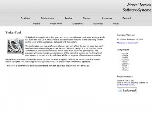 Mac OS Xの隠れた機能を有効に「TinkerTool」