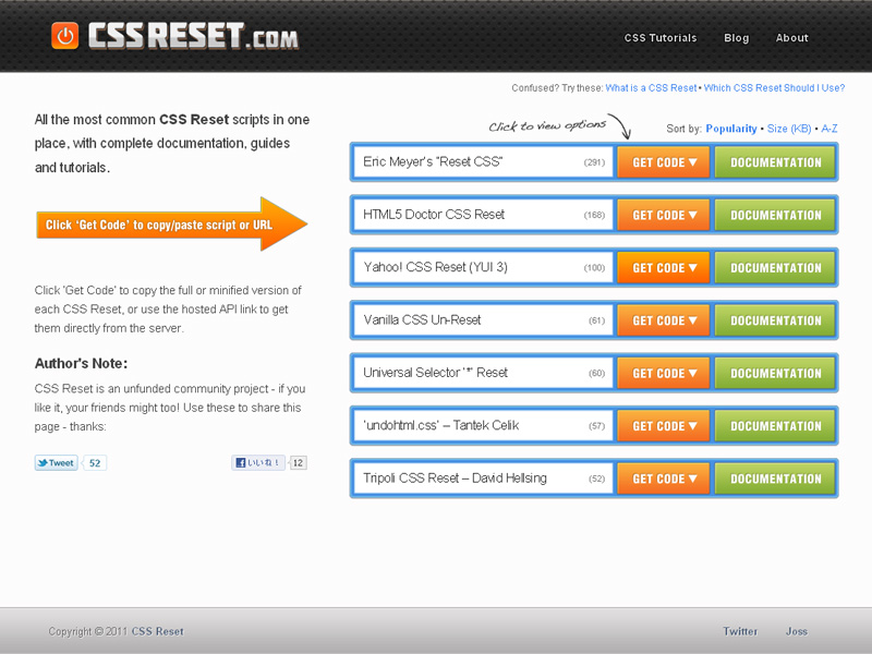 ブラウザのスタイルをリセットする「CSS Reset」のまとめサイト