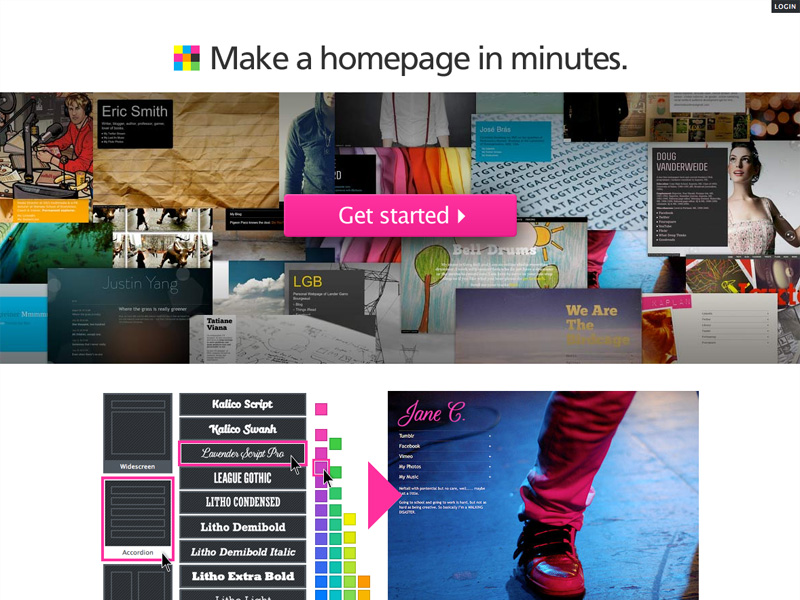 数分でホームページを作成できる「Flavors.me」